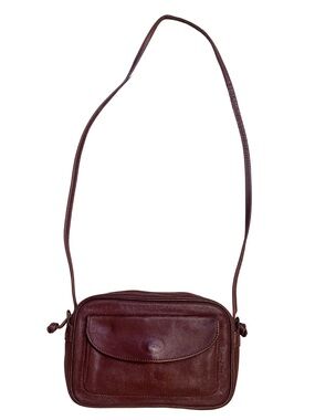 Vintage Longchamp Paris Wine Burgundy Leather Crossbody Bag Minimalist Retro